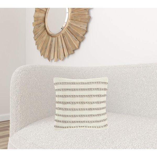 Homeroots 18 x 18 in. Light Gray & Ivory Textured Stripes Throw Pillow - 386184