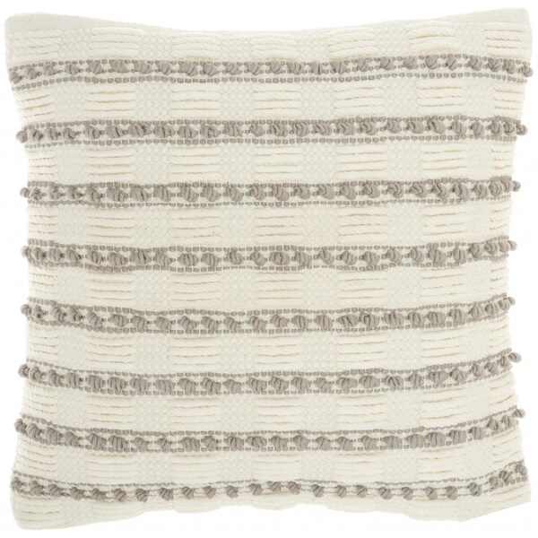 Homeroots 18 x 18 in. Light Gray & Ivory Textured Stripes Throw Pillow - 386184