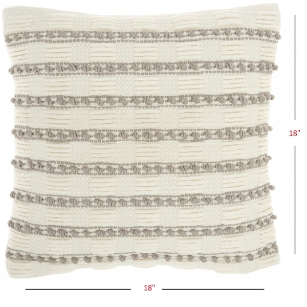 Homeroots 18 x 18 in. Light Gray & Ivory Textured Stripes Throw Pillow - 386184