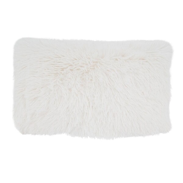 Vecindario 12 x 20 in. Classic Fax Fur Oblong Throw Pillow with Poly Filling, Ivory - VE3211081
