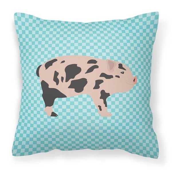 Carolines Treasures Carolines Treasures BB8109PW1818 Mini Miniature Pig Blue Check Fabric Decorative Pillow; 18 x 18 in. - BB8109PW1818