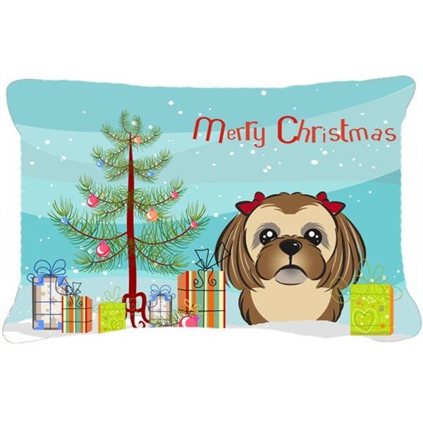 Carolines Treasures Carolines Treasures BB1621PW1216 Christmas Tree & Chocolate Brown Shih Tzu Fabric Decorative Pillow - BB1621PW1216