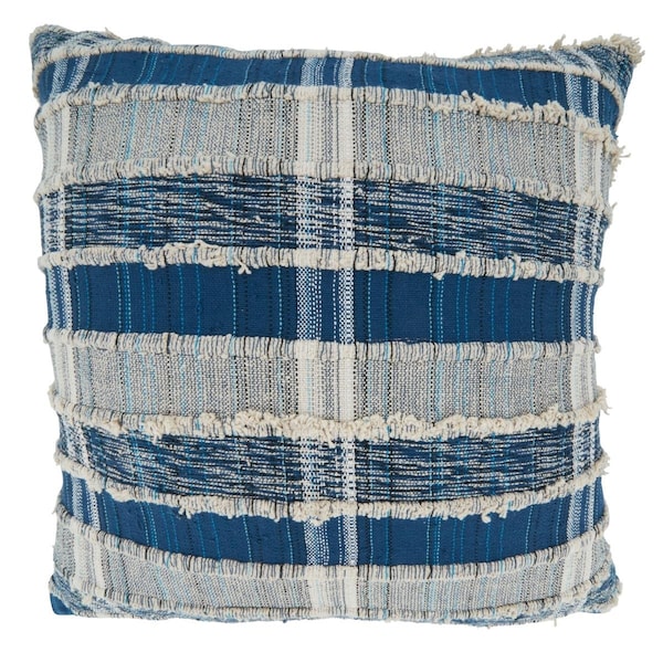 Saro 22 in. Striped Woven Cotton Square Throw Pillow with Poly Filling, Black - 858.BL22SP