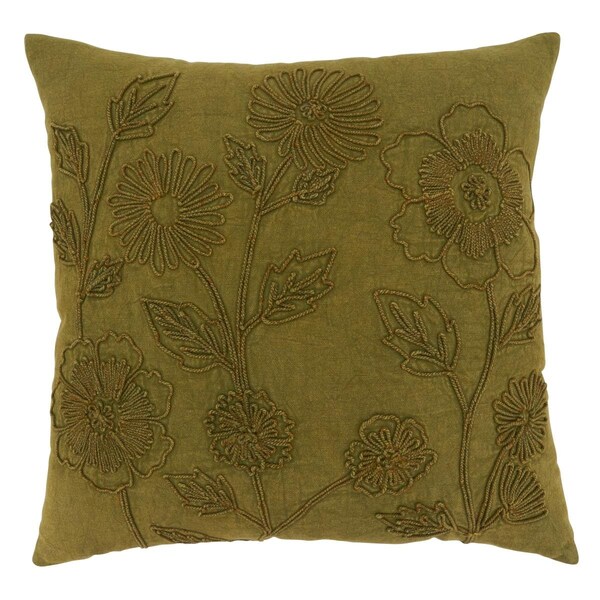Rlm Distribution SARO 20 in. Square Green Stone Washed Floral Throw Pillow with Poly Filling - HO3195323