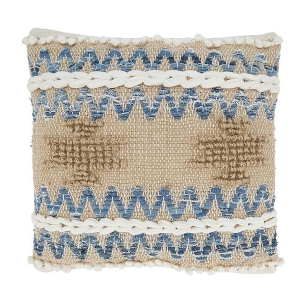 Saro Saro 1747.N18SD 18 in. Multi Texture Chindi Square Throw Pillow with Down Filling; Natural - 1747.N18SD