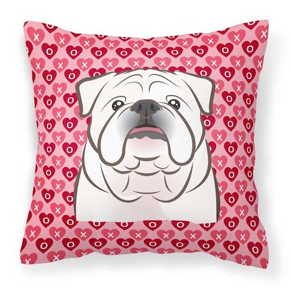 Carolines Treasures Carolines Treasures BB5290PW1818 White English Bulldog Hearts Fabric Decorative Pillow - BB5290PW1818