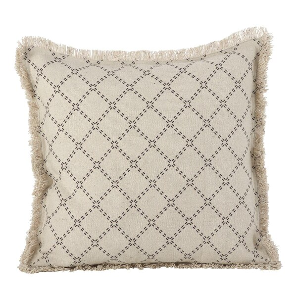 Rlm Distribution SARO  Diamond Design Fringe Trim Cotton Down Filled Throw Pillow - Natural - HO2657747