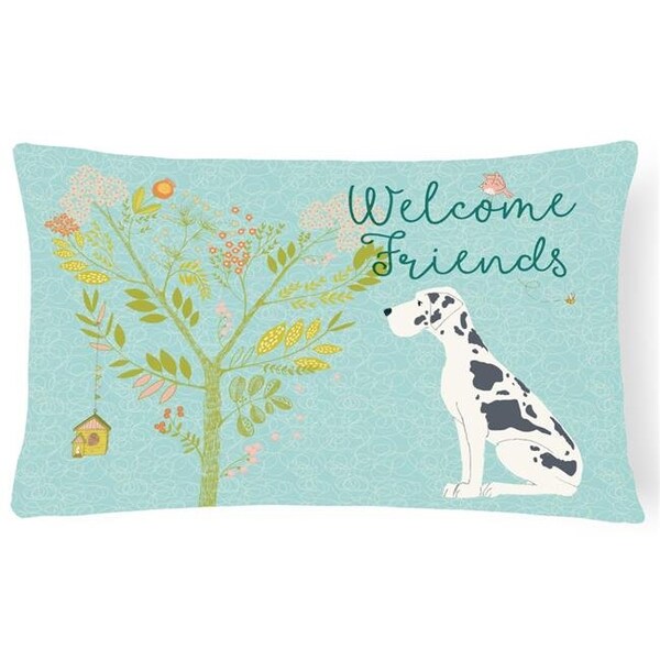 Carolines Treasures Carolines Treasures BB7590PW1216 Welcome Friends Harlequin Great Dane Canvas Fabric Decorative Pillow; 12 x 16 in. - BB7590PW1216
