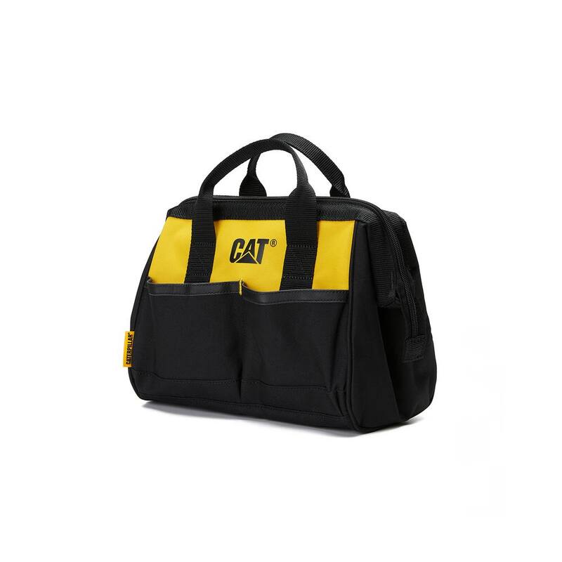 CAT Tool Storage 12 in., 4 Pockets, Black and yellow, 600-D Polyester, Tool Bag, Large Open Main Compartment, Webbing Handle - 84288