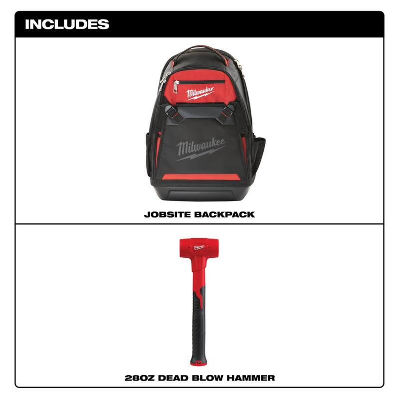 Milwaukee Jobsite Backpack with 28 oz. Dead Blow Hammer - 48-22-8200-48-22-9150