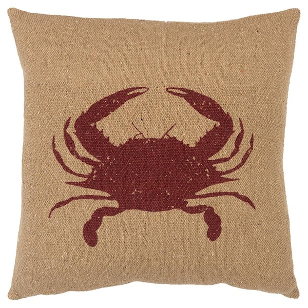 Homeroots Tan & Brown Distressed Crab Throw Pillow Natural - 403414