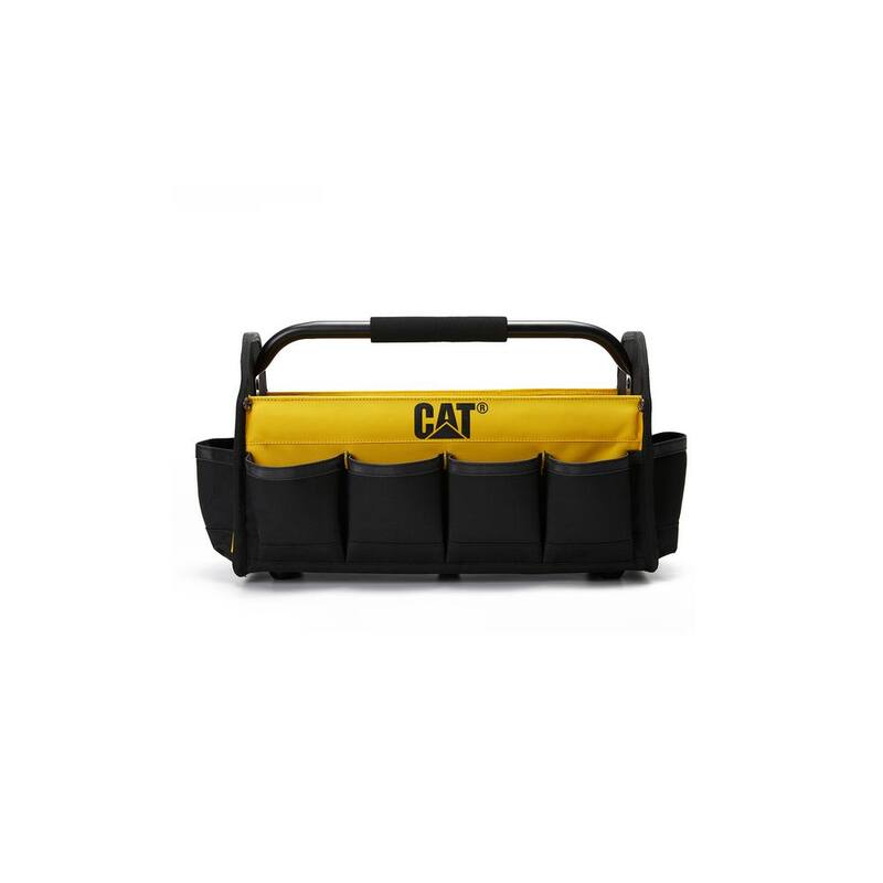CAT Tool storage, 17 in., 14 pockets, Black and yellow, 600-D Polyester ,Open tote , Heavy duty handle - 84670
