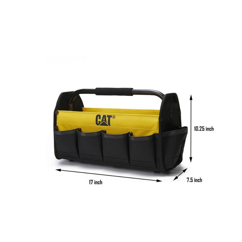 CAT Tool storage, 17 in., 14 pockets, Black and yellow, 600-D Polyester ,Open tote , Heavy duty handle - 84670