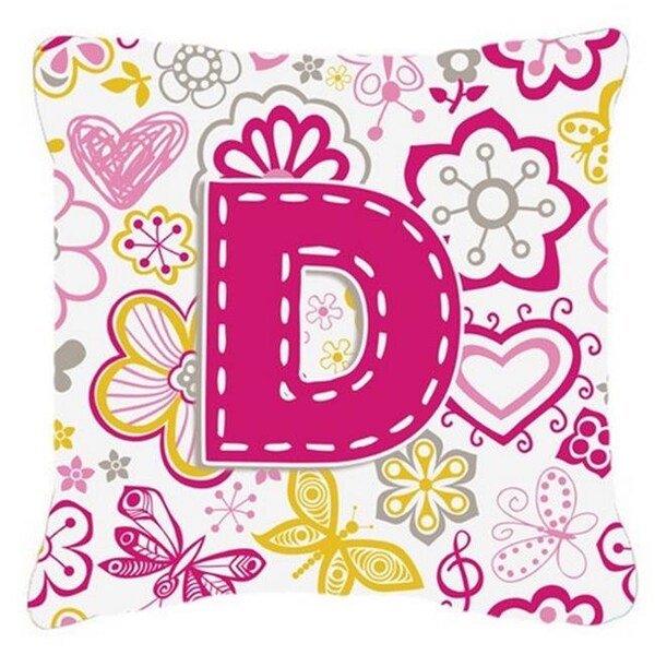 Carolines Treasures Carolines Treasures CJ2005-DPW1414 Letter D Flowers And Butterflies Pink Canvas Fabric Decorative Pillow - CJ2005-DPW1414
