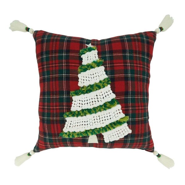 Rlm Distribution 18 in. Plaid Christmas Tree Throw Pillow with Down Filling Red - HO3197764
