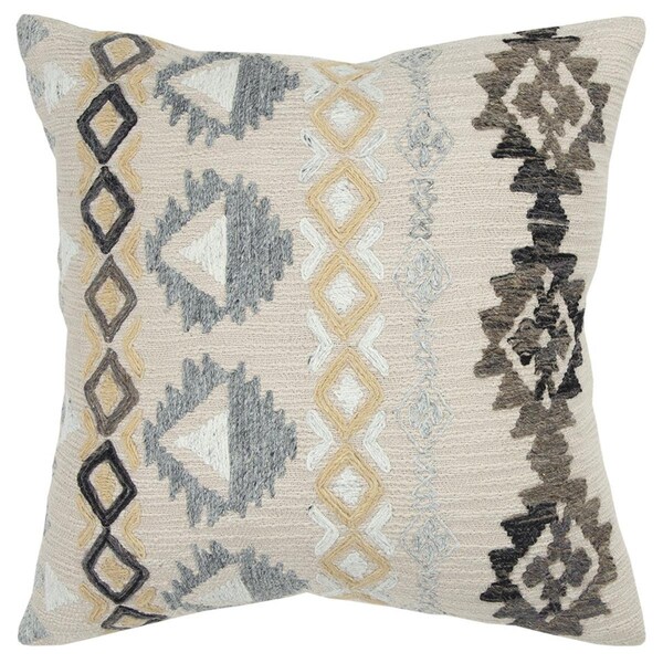 Homeroots Brown & Beige Tribal Embroidered Throw Pillow Natural - 403337