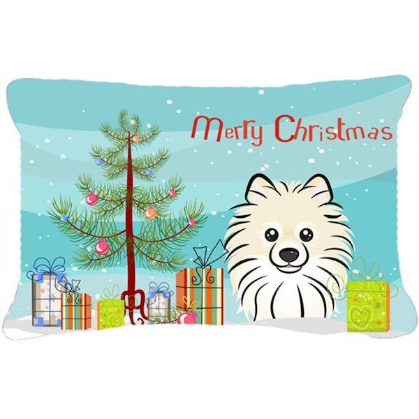 Carolines Treasures Carolines Treasures BB1579PW1216 Christmas Tree & Pomeranian Fabric Decorative Pillow - BB1579PW1216