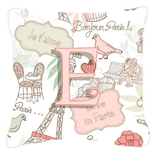 Carolines Treasures Carolines Treasures CJ2002-EPW1818 Letter E Love In Paris Pink Canvas Fabric Decorative Pillow - CJ2002-EPW1818