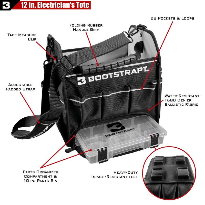 BOOTSTRAPT 12 in. Electrician's Tote Bag with Integrated Parts Bin Compartment - 006-512