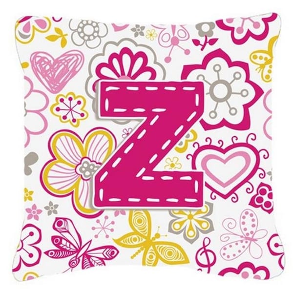 Carolines Treasures Carolines Treasures CJ2005-ZPW1414 Letter Z Flowers And Butterflies Pink Canvas Fabric Decorative Pillow - CJ2005-ZPW1414