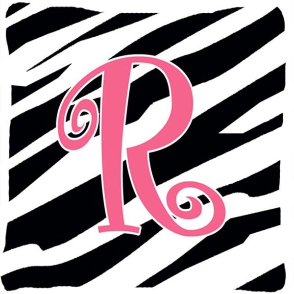 Carolines Treasures Carolines Treasures CJ1037-RPW1414 14 x 14 in. Monogram Initial R Zebra Stripe and Pink Fabric Decorative Pillow - CJ1037-RPW1414