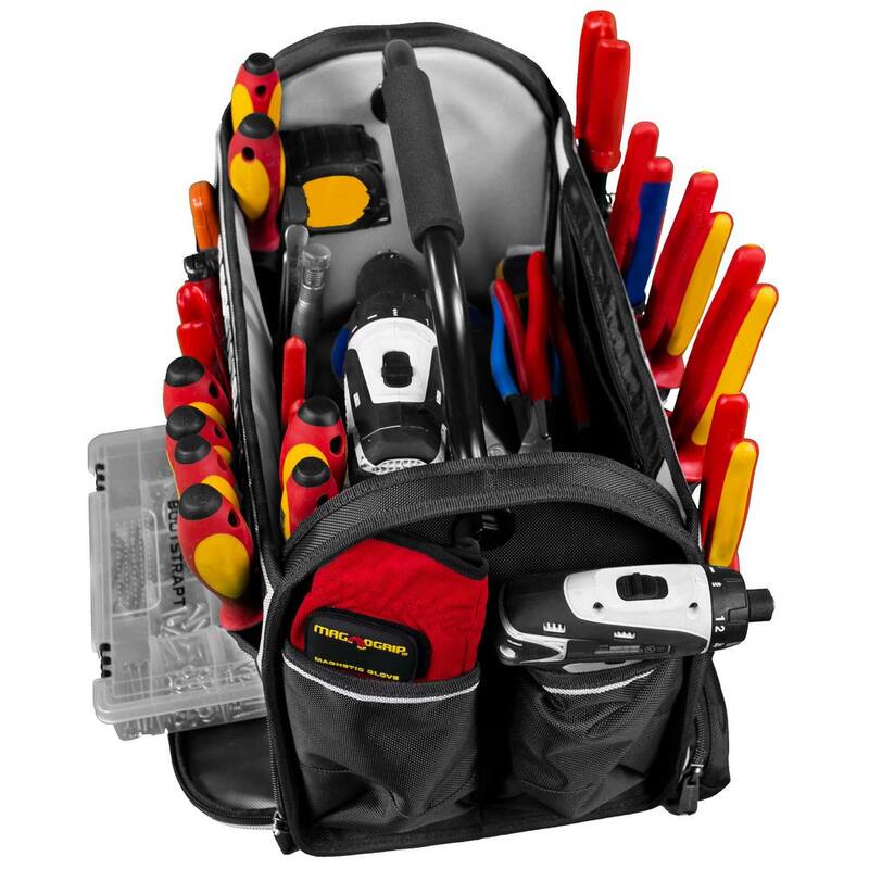 BOOTSTRAPT 18 in. Contractor's Tote Bag with Integrated Parts Bin Compartment and Waterproof Rain Cover - 006-529