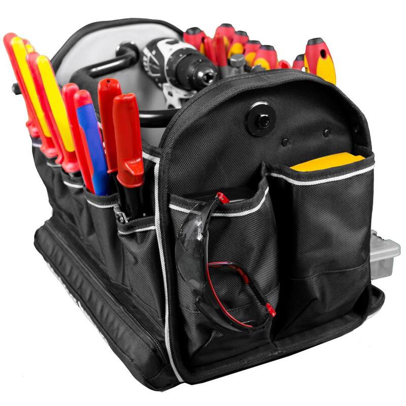 BOOTSTRAPT 18 in. Contractor's Tote Bag with Integrated Parts Bin Compartment and Waterproof Rain Cover - 006-529