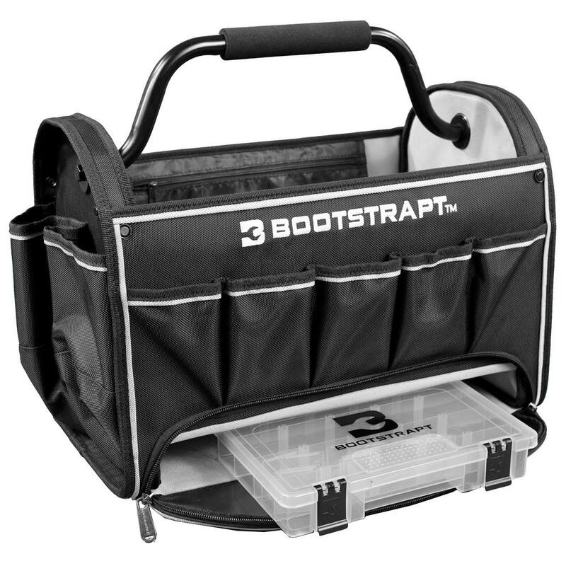 BOOTSTRAPT 18 in. Contractor's Tote Bag with Integrated Parts Bin Compartment and Waterproof Rain Cover - 006-529