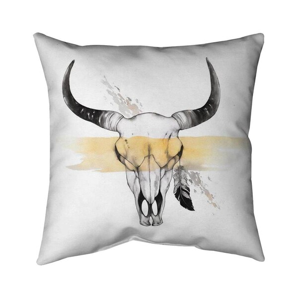 Fondo 20 x 20 in. Cow Skull with Feather-Double Sided Print Indoor Pillow - FO2792400