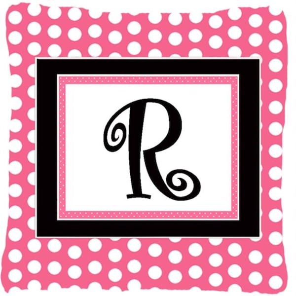 Carolines Treasures Carolines Treasures CJ1001-RPW1414 Letter R Initial Monogram - Pink Black Polka Dots Indoor & Outdoor Fabric Decorative Pillow - CJ1001-RPW1414