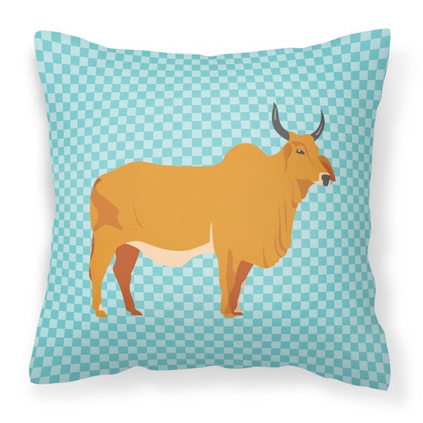 Jensendistributionservices Zebu Indicine Cow Blue Check Fabric Decorative Pillow, 14 x 14 in. - MI2551138