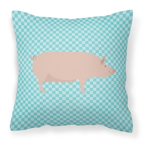 Carolines Treasures Carolines Treasures BB8112PW1414 English Large White Pig Blue Check Fabric Decorative Pillow; 14 x 14 in. - BB8112PW1414