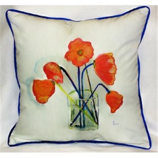 Betsy Drake Poppies in Vase Throw Pillow- 18 x 18 in. - HJ191