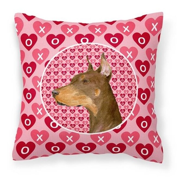 Carolines Treasures Carolines Treasures SS4468PW1414 Doberman Hearts Love & Valentines Day Portrait Fabric Decorative Pillow; 14 x 3 x 14 in. - SS4468PW1414