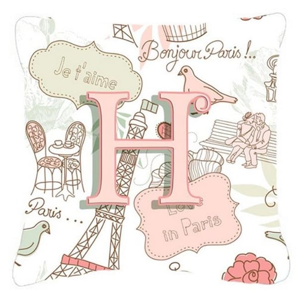 Carolines Treasures Carolines Treasures CJ2002-HPW1414 Letter H Love In Paris Pink Canvas Fabric Decorative Pillow - CJ2002-HPW1414