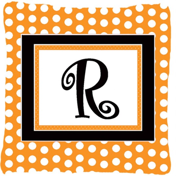 Carolines Treasures 14 x 14 in. Monogram Initial R Orange Polkadots Fabric Decorative Pillow - CA74908