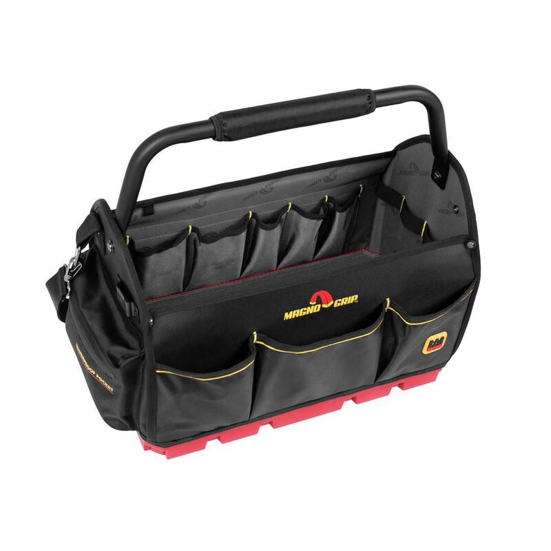 MagnoGrip RED Base Series 18 in. 20-Pocket Tool Tote Bag, 8 Loops, Comfort Grip Steel Handle, Adjustable Padded Shoulder Strap - 526-330