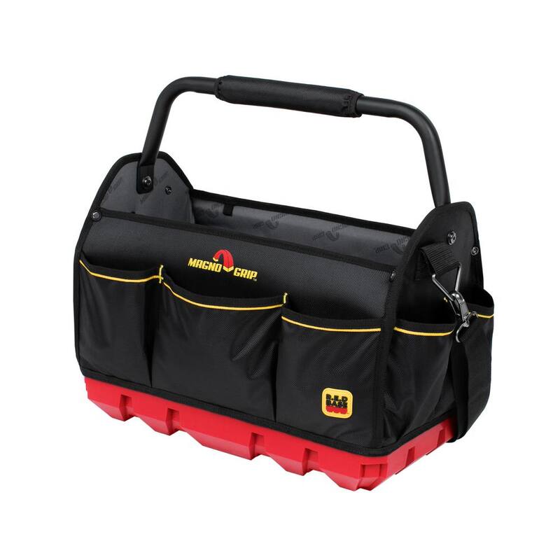 MagnoGrip RED Base Series 18 in. 20-Pocket Tool Tote Bag, 8 Loops, Comfort Grip Steel Handle, Adjustable Padded Shoulder Strap - 526-330