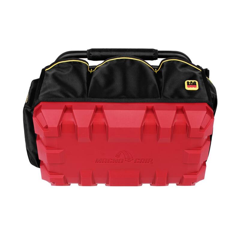 MagnoGrip RED Base Series 18 in. 20-Pocket Tool Tote Bag, 8 Loops, Comfort Grip Steel Handle, Adjustable Padded Shoulder Strap - 526-330