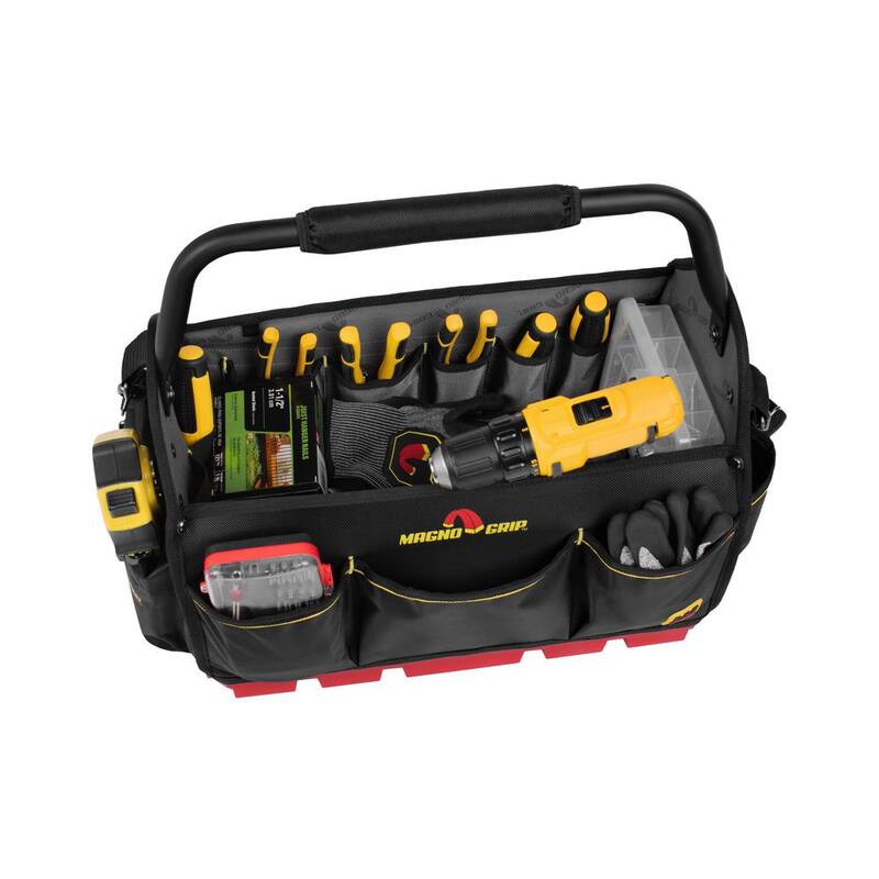 MagnoGrip RED Base Series 18 in. 20-Pocket Tool Tote Bag, 8 Loops, Comfort Grip Steel Handle, Adjustable Padded Shoulder Strap - 526-330