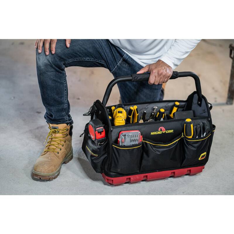 MagnoGrip RED Base Series 18 in. 20-Pocket Tool Tote Bag, 8 Loops, Comfort Grip Steel Handle, Adjustable Padded Shoulder Strap - 526-330