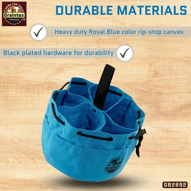 Graintex 10 in. 6-Pocket Blue Canvas Grab Tool Bag with Drawstring Closure - GB2892