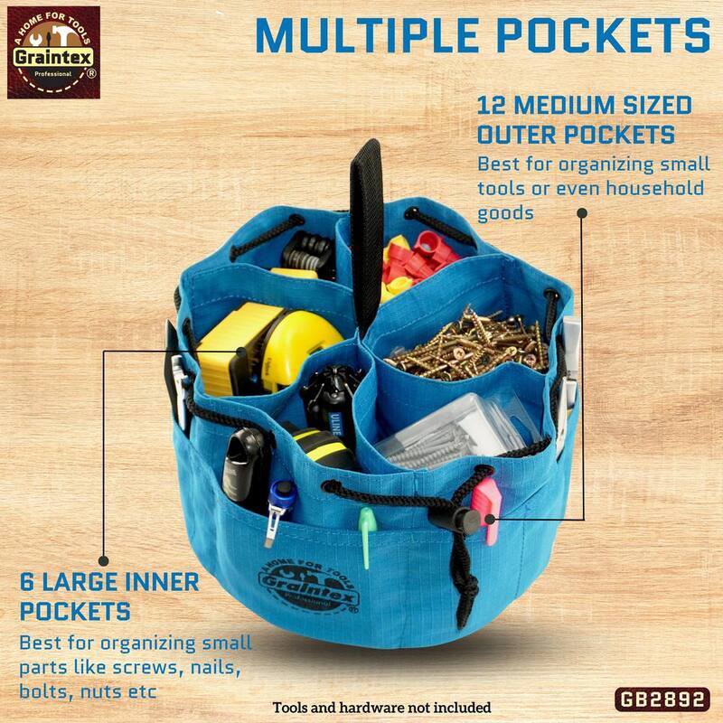 Graintex 10 in. 6-Pocket Blue Canvas Grab Tool Bag with Drawstring Closure - GB2892