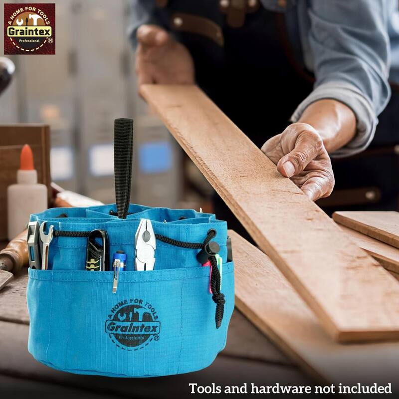 Graintex 10 in. 6-Pocket Blue Canvas Grab Tool Bag with Drawstring Closure - GB2892