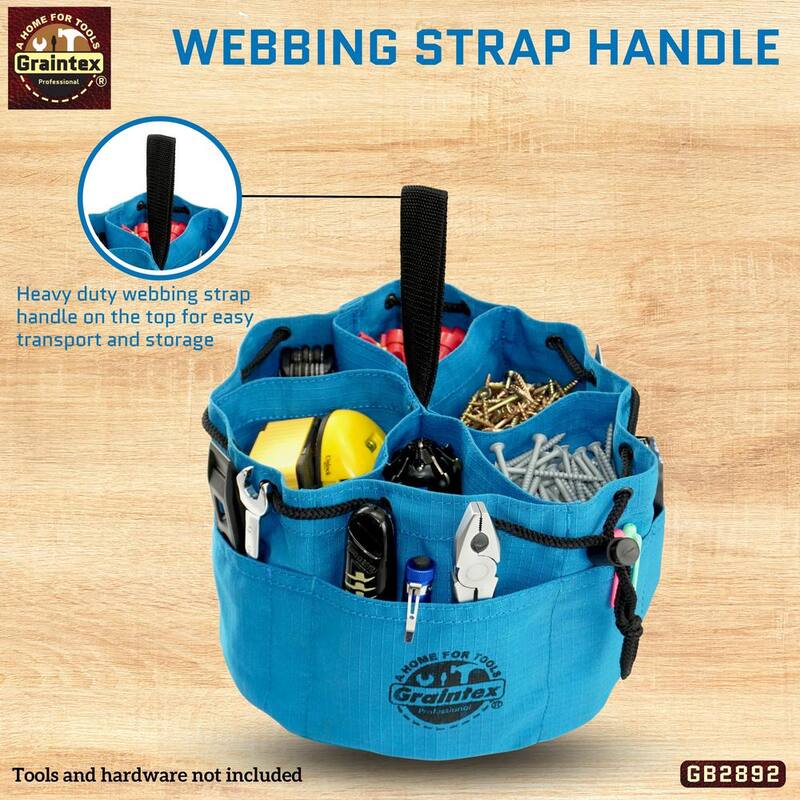 Graintex 10 in. 6-Pocket Blue Canvas Grab Tool Bag with Drawstring Closure - GB2892