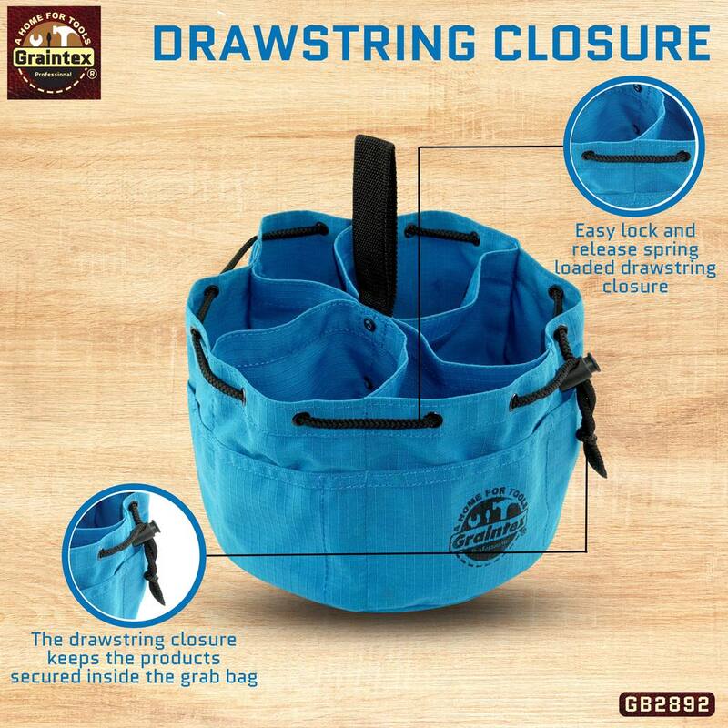 Graintex 10 in. 6-Pocket Blue Canvas Grab Tool Bag with Drawstring Closure - GB2892
