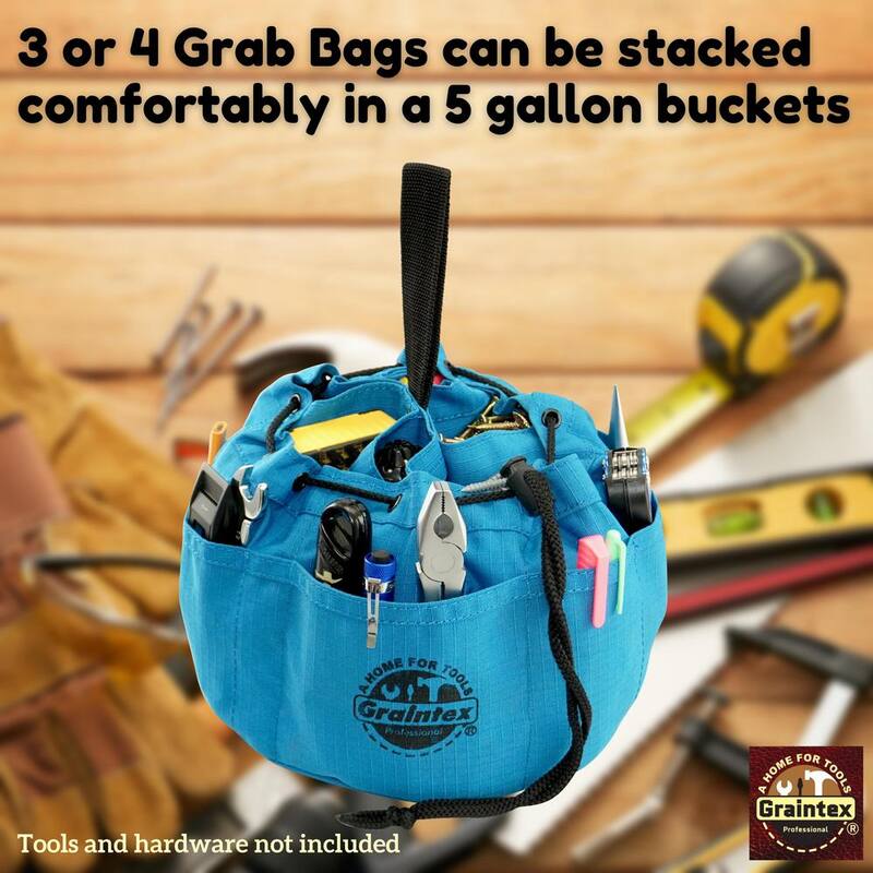 Graintex 10 in. 6-Pocket Blue Canvas Grab Tool Bag with Drawstring Closure - GB2892