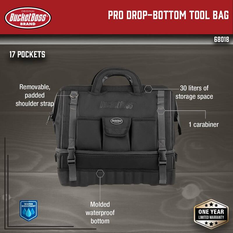 BUCKET BOSS Pro Drop Bottom 18 in. All Terrain Tool Bag with 14 Pockets - 68018