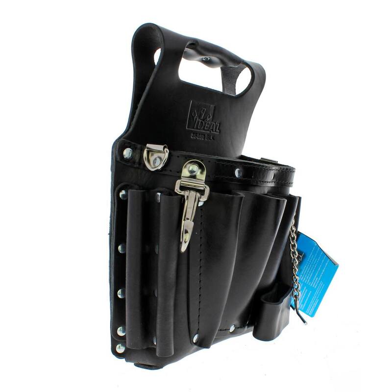 IDEAL 9 in. W Tuff-Tote Premium Black Leather Tool Bag with Strap (8-Pocket) - 35-950BLK