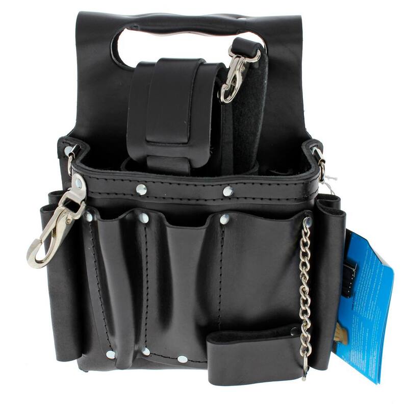 IDEAL 9 in. W Tuff-Tote Premium Black Leather Tool Bag with Strap (8-Pocket) - 35-950BLK